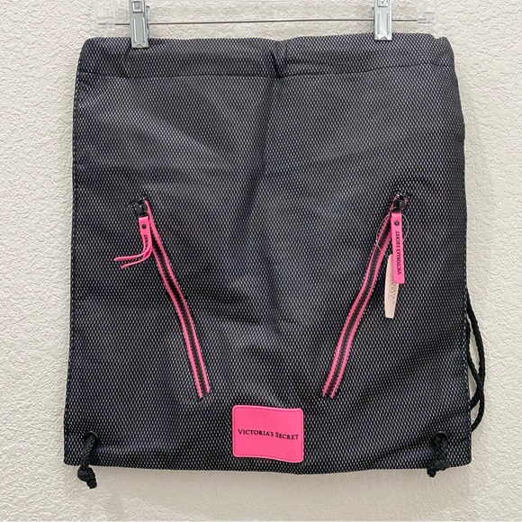 VSX VICTORIA’s SECRET Sport Black/Pink Mesh Drawstring Gym Bag Backpack NWT - Picture 2 of 10